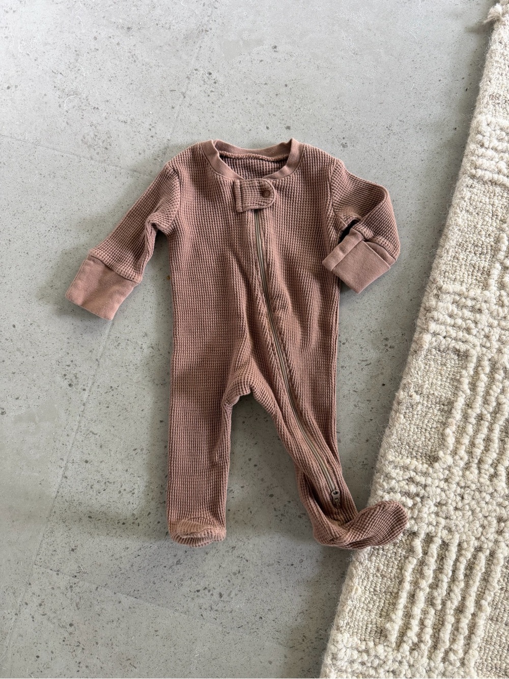 Waffle-Knit Footed One-Piece in Dusty Rose